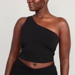 NWT Old Navy Black Light-Support PowerChill One-Shoulder Longline Crop Tank Top